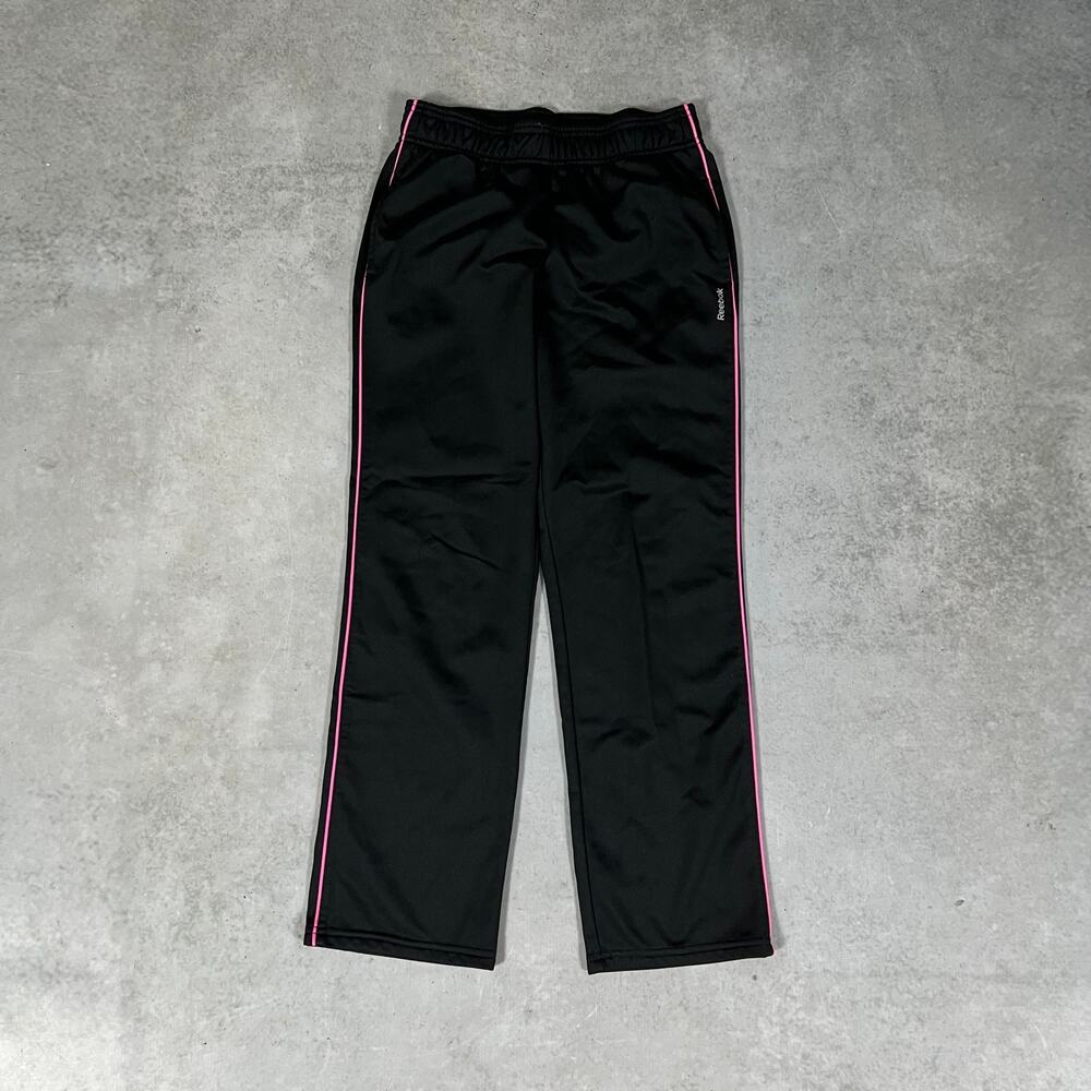 Reebook Straight Leg Women's Track Pants Size Medium Relaxed Fit Black & Pink